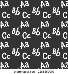 Vector seamless ABC alphabet pattern. Stylish dark gray background with white Latin letters. Fashion textile texture