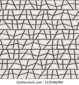 Vector seamless aboriginal pattern including ethnic Australian motive with typical dotted elements, lines and shapes on worn out texture