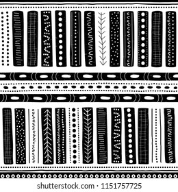 Vector seamless aboriginal pattern including ethnic Australian motive with white and blue typical elements of dots, lines, arrows and trapezes on white worn out texture