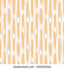 Vector seamless abstract animal pattern. Tile of vertical orange and grey dashed strips in column isolated on beige. Scandinavian pastel wallpaper, paper, fabric, textile, wrapping paper design.
