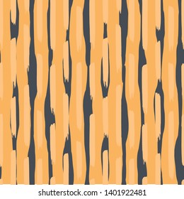 Vector seamless abstract animal pattern. Tile of vertical black stripes in columns isolated on orange. Symbol of bengal tiger. Scandinavian wallpaper, paper, fabric, textile, wrapping paper design.