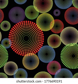 Vector seamless abstract background with concentric dotted circles.