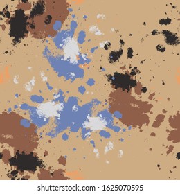 Vector seamless abstract background with  dark brown, light blue and blue splashes on a  beige background.