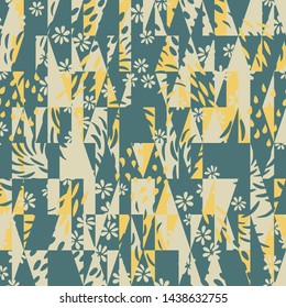 Vector  seamless abstract background with floral and geometric shapes in pastel colors.
