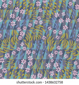 Vector  seamless abstract background with floral and geometric shapes in pastel colors.
