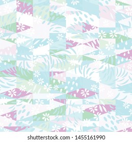 Vector  seamless abstract background with floral and geometric shapes in pastel colors.

