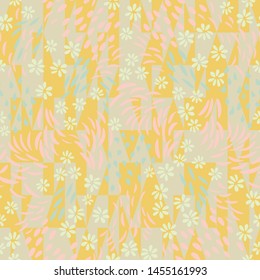 Vector  seamless abstract background with floral and geometric shapes in pastel colors.
