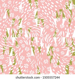 Vector  seamless abstract background with floral and geometric shapes in pastel colors.
