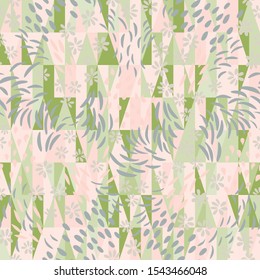 Vector  seamless abstract background with floral and geometric shapes in pastel colors.
