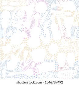 Vector seamless abstract background, freehand doodles pattern with stylized and simple musical instruments shapes