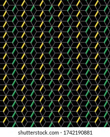 Vector seamless abstract background with honeycombs on black background.