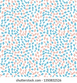 Vector  seamless abstract background with small pastel colored elements, freehand doodles pattern.