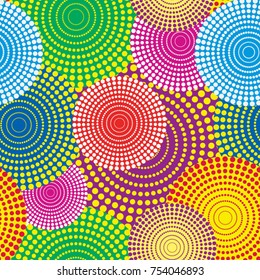 Vector seamless abstract background.Colorful dotted concentric circles. Optical illusion.