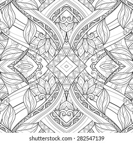 Vector Seamless Abstract Black and White Tribal Pattern. Hand Drawn Ethnic Texture, Flight of Imagination