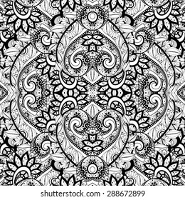 Vector Seamless Abstract Black and White Tribal Pattern. Hand Drawn Ethnic Texture, Flight of Imagination