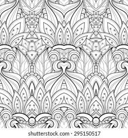 Vector Seamless Abstract Black and White Tribal Pattern. Hand Drawn Ethnic Texture, Flight of Imagination