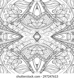 Vector Seamless Abstract Black and White Tribal Pattern. Hand Drawn Ethnic Texture, Flight of Imagination