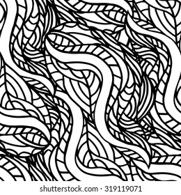 Vector Seamless Abstract Black and White Tribal Pattern. Hand Drawn Ethnic Texture, Flight of Imagination