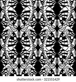 Vector Seamless Abstract Black and White Tribal Pattern. Hand Drawn Ethnic Texture, Flight of Imagination