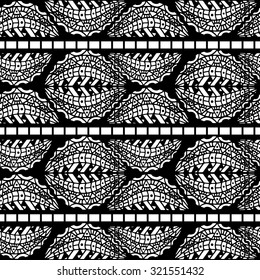 Vector Seamless Abstract Black and White Tribal Pattern. Hand Drawn Ethnic Texture, Flight of Imagination