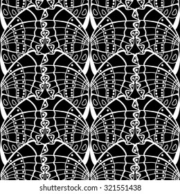 Vector Seamless Abstract Black and White Tribal Pattern. Hand Drawn Ethnic Texture, Flight of Imagination