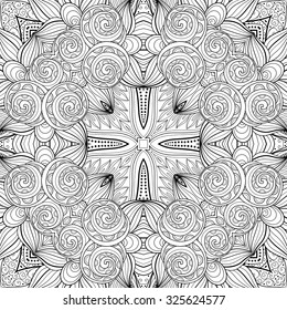 Vector Seamless Abstract Black and White Tribal Pattern. Hand Drawn Ethnic Texture, Flight of Imagination