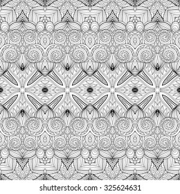 Vector Seamless Abstract Black and White Tribal Pattern. Hand Drawn Ethnic Texture, Flight of Imagination