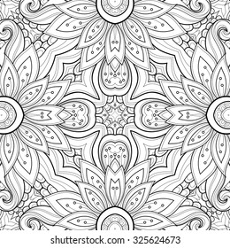 Vector Seamless Abstract Black and White Tribal Pattern. Hand Drawn Ethnic Texture, Flight of Imagination