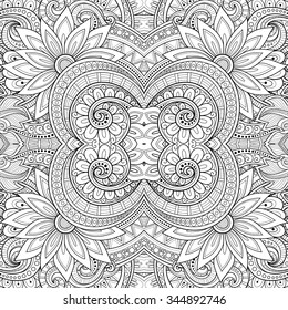 Vector Seamless Abstract Black and White Tribal Pattern. Hand Drawn Ethnic Texture, Flight of Imagination