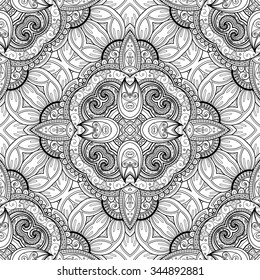 Vector Seamless Abstract Black and White Tribal Pattern. Hand Drawn Ethnic Texture, Flight of Imagination