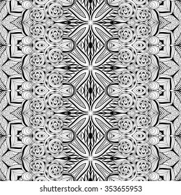 Vector Seamless Abstract Black and White Tribal Pattern. Hand Drawn Ethnic Texture, Flight of Imagination