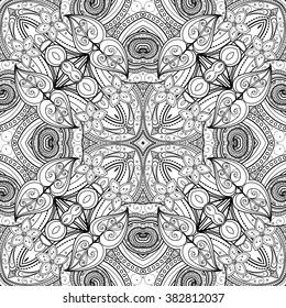 Vector Seamless Abstract Black and White Tribal Pattern. Hand Drawn Ethnic Texture, Flight of Imagination