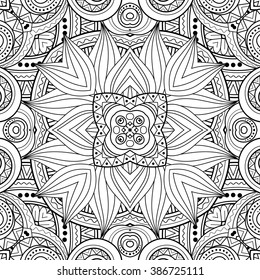 Vector Seamless Abstract Black and White Tribal Pattern. Hand Drawn Ethnic Texture, Flight of Imagination