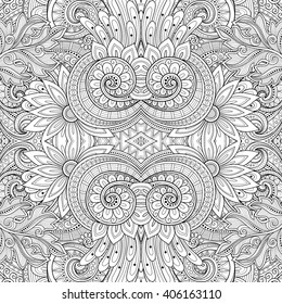 Vector Seamless Abstract Black and White Tribal Pattern. Hand Drawn Ethnic Texture, Flight of Imagination