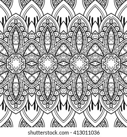 Vector Seamless Abstract Black and White Tribal Pattern. Hand Drawn Ethnic Texture, Flight of Imagination