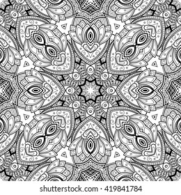Vector Seamless Abstract Black and White Tribal Pattern. Hand Drawn Ethnic Texture, Flight of Imagination
