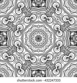 Vector Seamless Abstract Black and White Tribal Pattern. Hand Drawn Ethnic Texture, Flight of Imagination