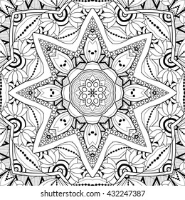 Vector Seamless Abstract Black and White Tribal Pattern. Hand Drawn Ethnic Texture, Flight of Imagination