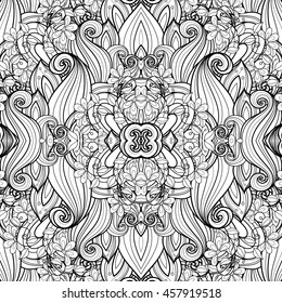 Vector Seamless Abstract Black and White Tribal Pattern. Hand Drawn Ethnic Texture, Flight of Imagination