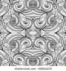 Vector Seamless Abstract Black and White Tribal Pattern. Hand Drawn Ethnic Texture, Flight of Imagination