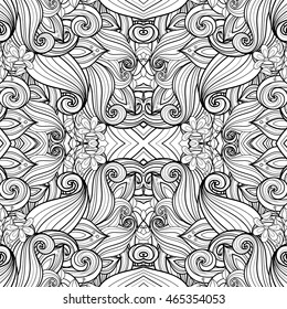 Vector Seamless Abstract Black and White Tribal Pattern. Hand Drawn Ethnic Texture, Flight of Imagination