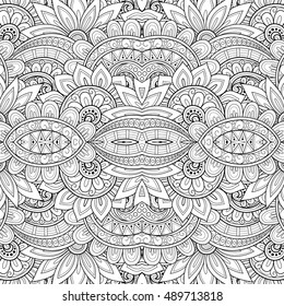 Vector Seamless Abstract Black and White Tribal Pattern. Hand Drawn Ethnic Texture, Flight of Imagination