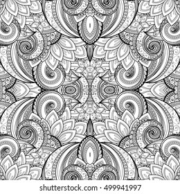 Vector Seamless Abstract Black and White Tribal Pattern. Hand Drawn Ethnic Texture, Flight of Imagination