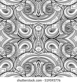 Vector Seamless Abstract Black and White Tribal Pattern. Hand Drawn Ethnic Texture, Flight of Imagination