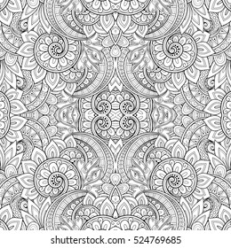 Vector Seamless Abstract Black and White Tribal Pattern. Hand Drawn Ethnic Texture, Flight of Imagination