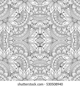 Vector Seamless Abstract Black and White Tribal Pattern. Hand Drawn Ethnic Texture, Flight of Imagination