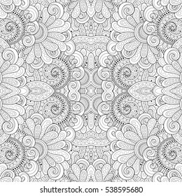 Vector Seamless Abstract Black and White Tribal Pattern. Hand Drawn Ethnic Texture, Flight of Imagination