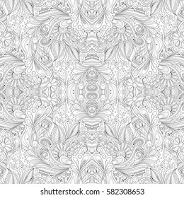 Vector Seamless Abstract Black and White Tribal Pattern. Hand Drawn Ethnic Texture, Flight of Imagination