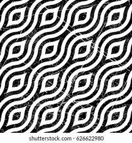 Vector seamless abstract black and white diagonal waves pattern. wavy line texture. Wallpaper. Repeating image. EPS 8. Vintage fond. Geometric Fond. Scratch. Worn surface.