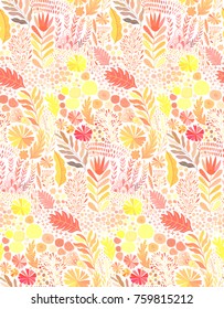 Vector seamless abstract botanical ethnic painting. Artistic handmade batik print, floral oriental textile, fabric.